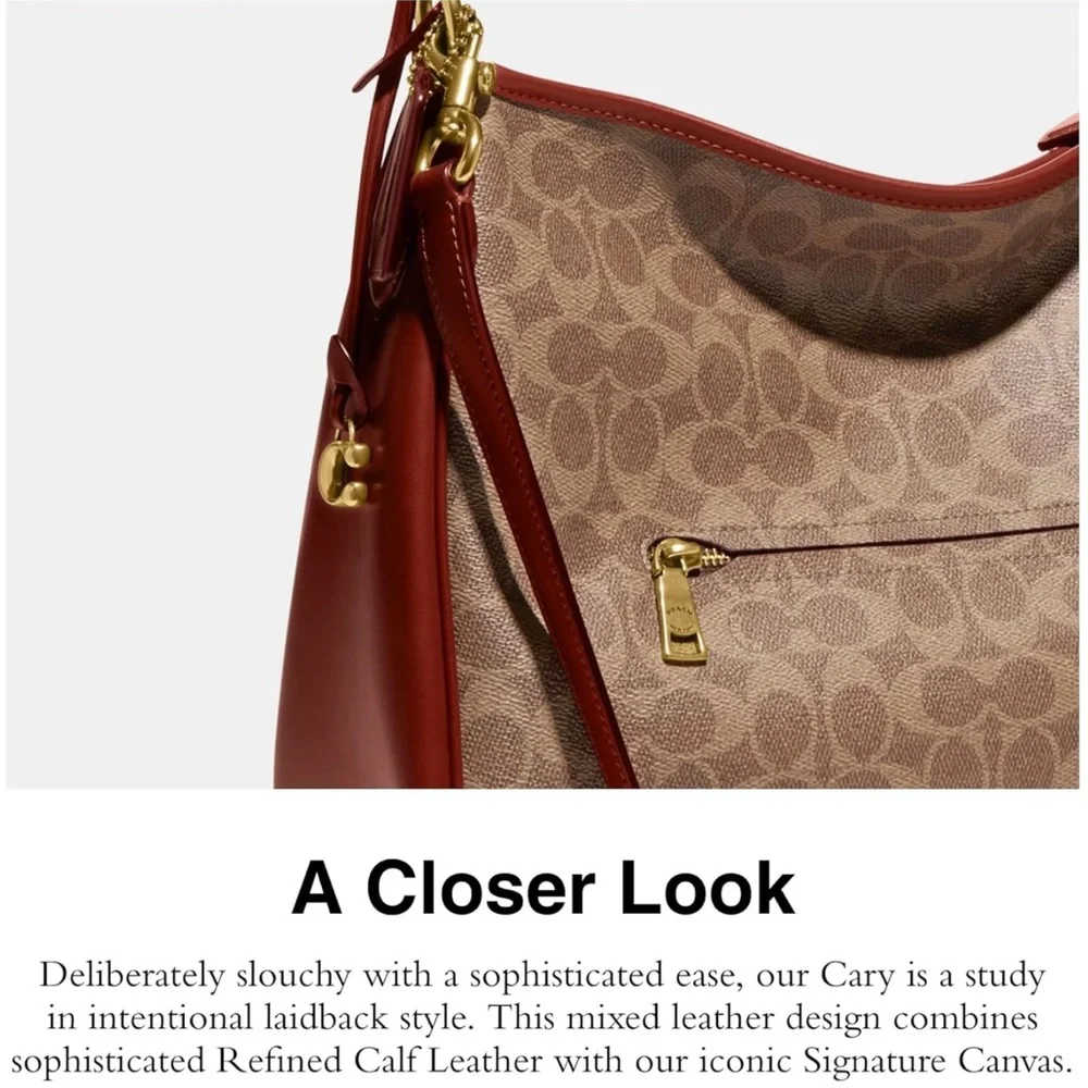 🔥Coach Signature Canvas and Red Leather Shoulder Bag - Picture 6 of 14